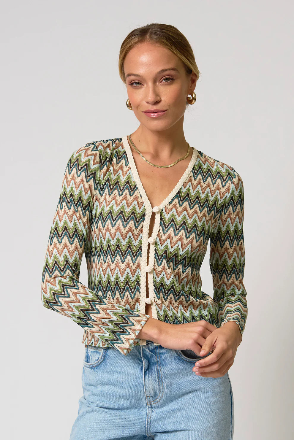 Celine Rainbow Crochet Button Front Cardigan