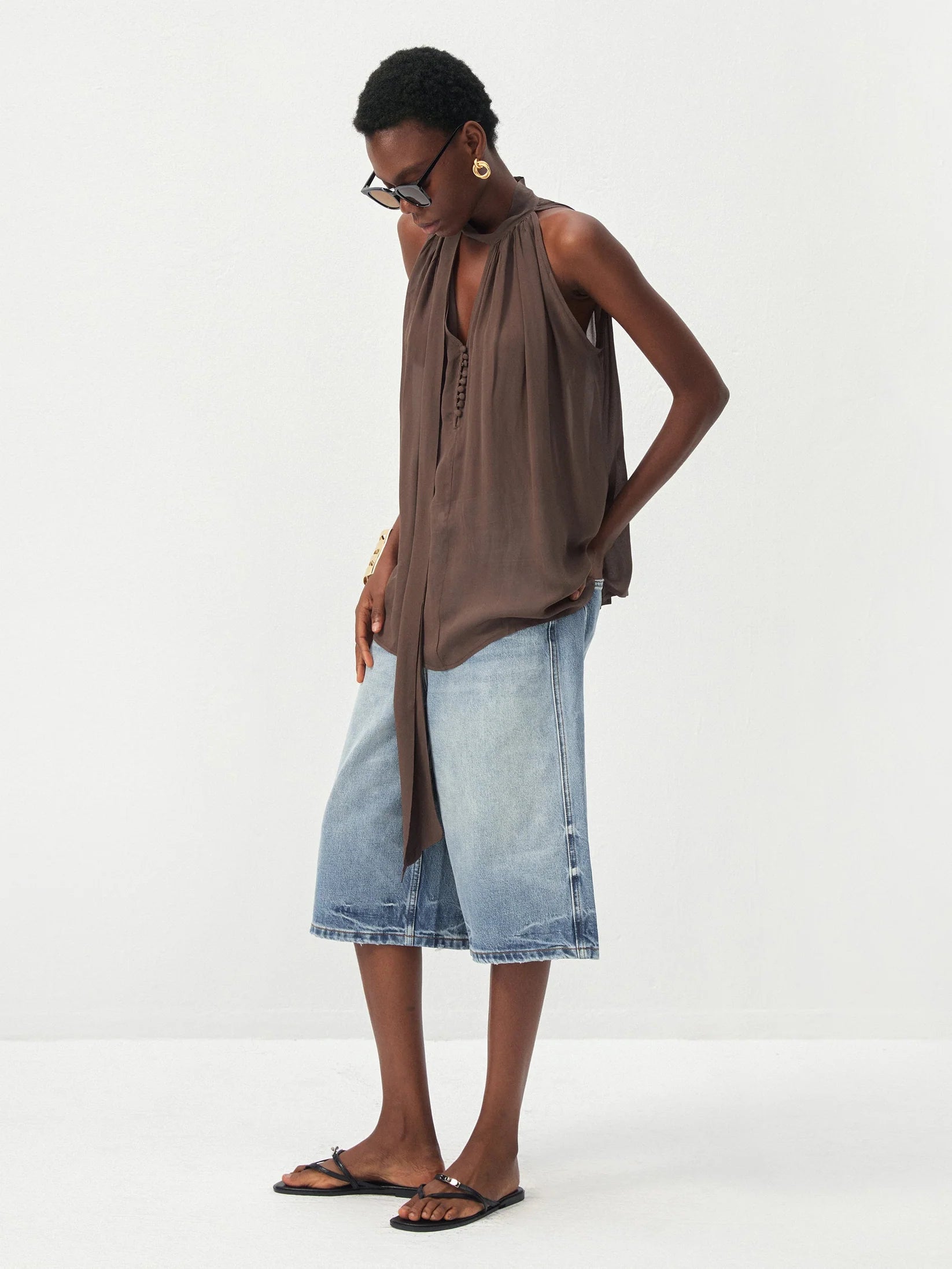 Halter Neck Keyhole Sleeveless Blouse
