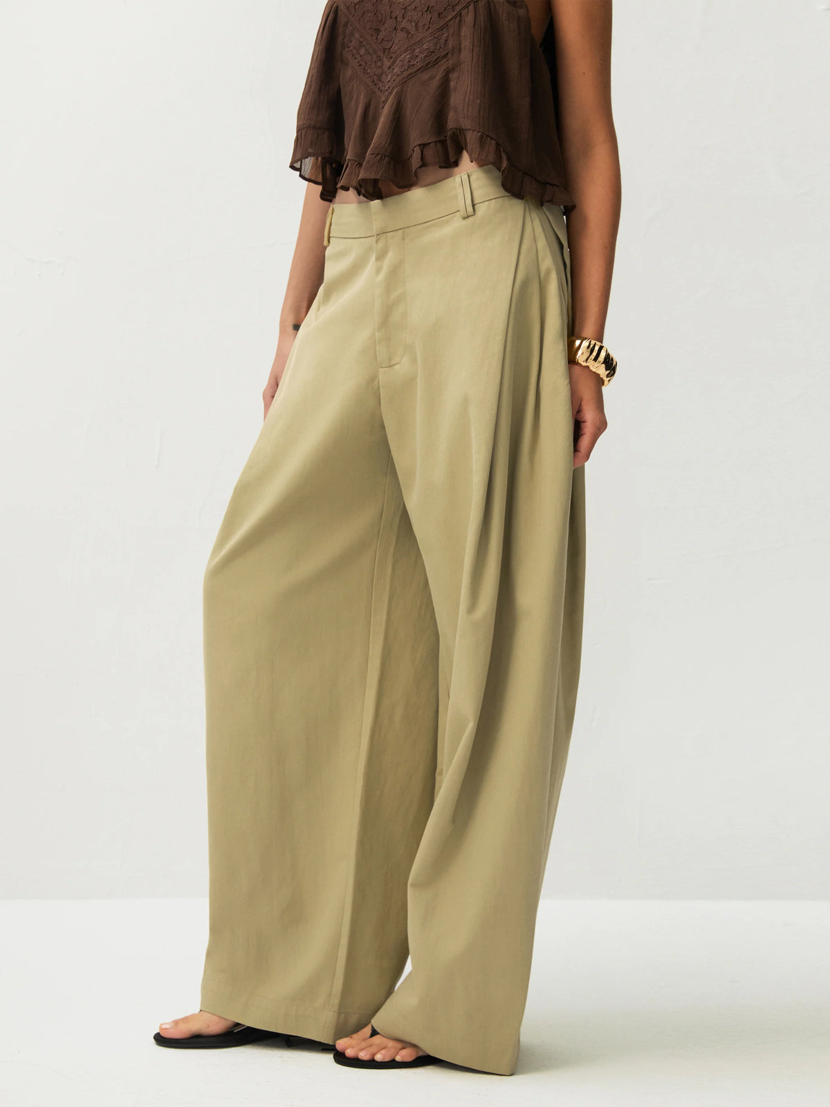 Wide-Leg Tapered Tailored Trousers