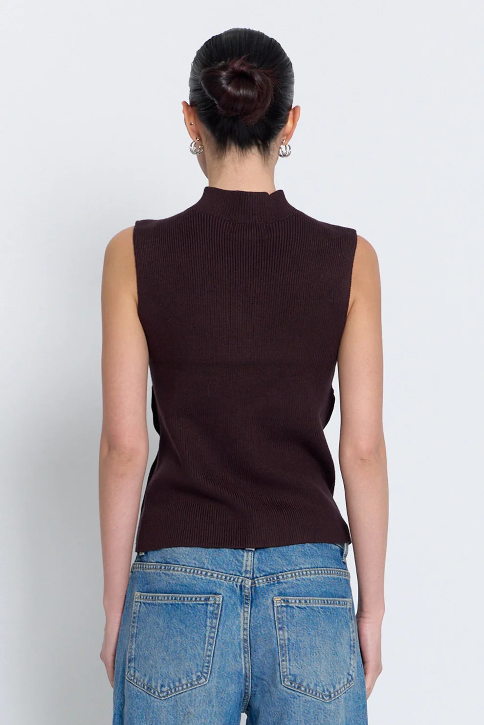 Birch Sleeveless Turtleneck With Button Detail