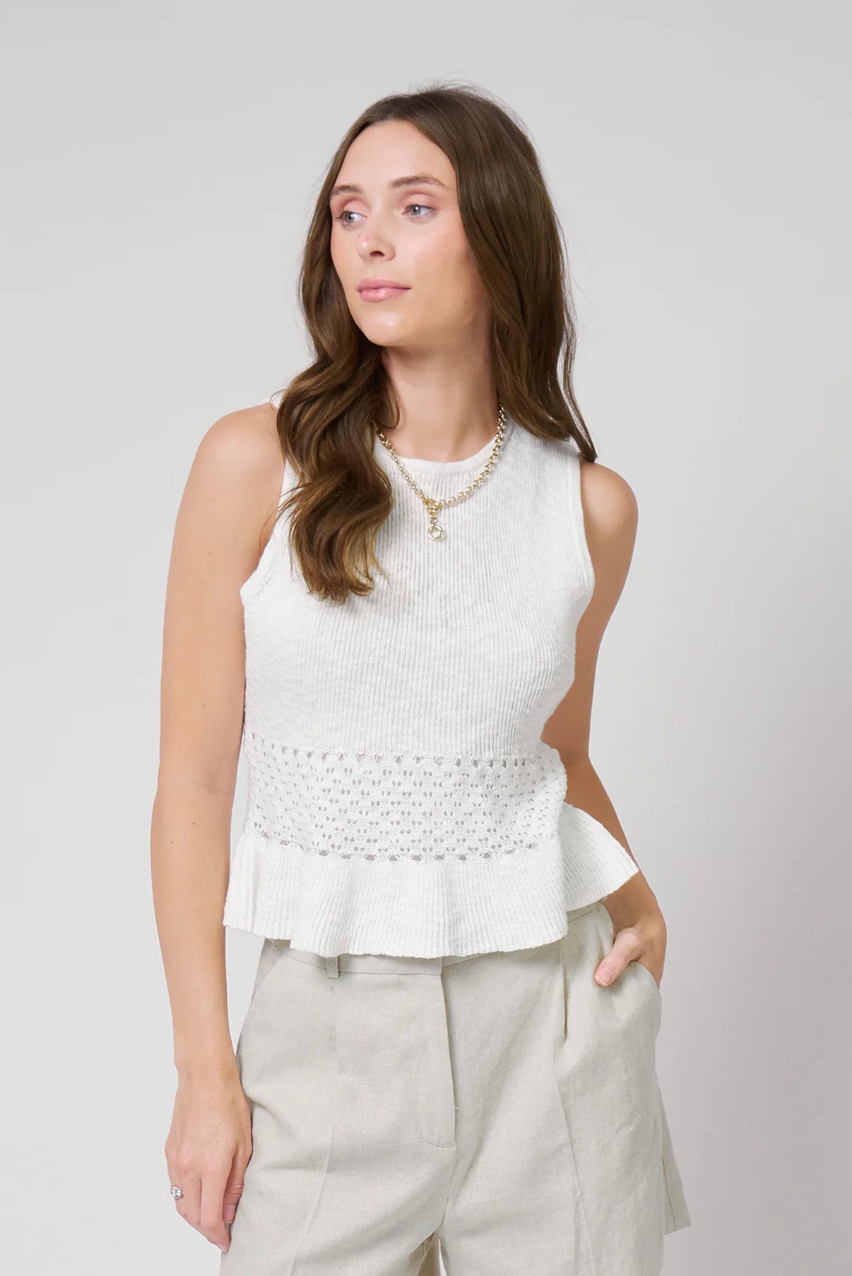 Birdie Pointelle Peplum Top