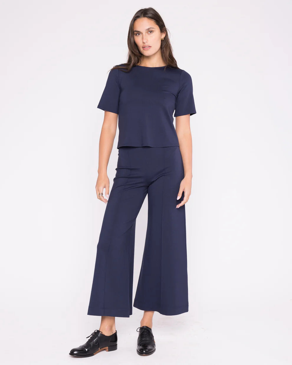 Ponte Knit Cropped Wide Leg Pant