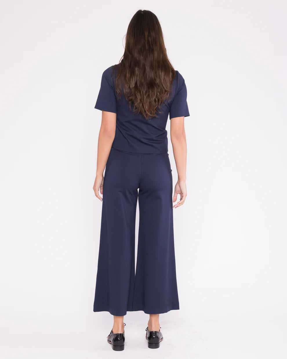Ponte Knit Cropped Wide Leg Pant
