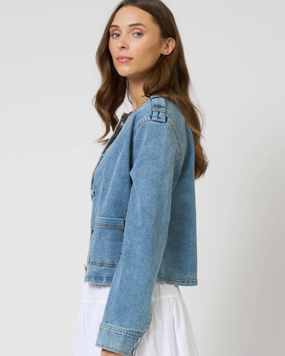 Nevada Collarless Denim Jacket