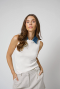 Serena Mixed Stitch Denim Collar Shell